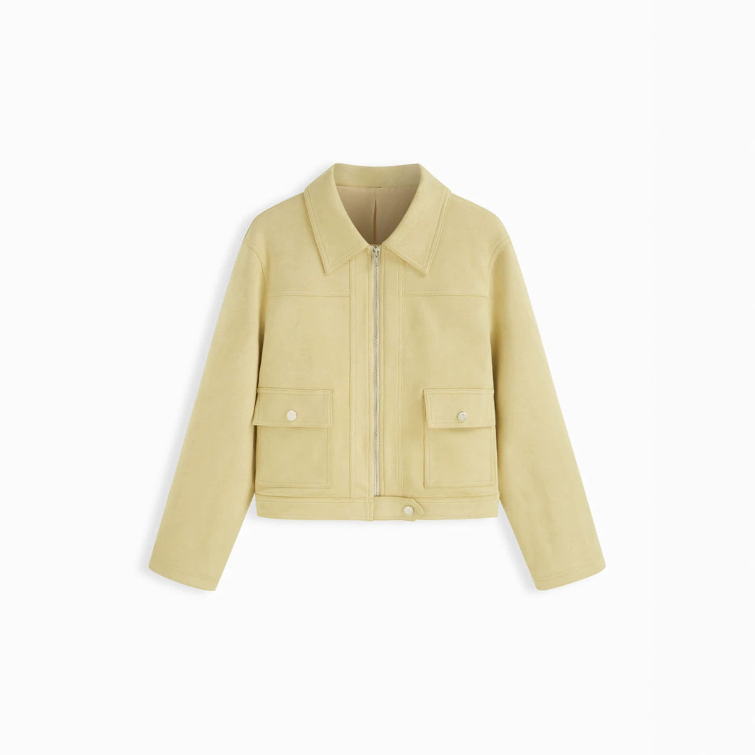 Damen Kurzjacke mit Reißverschluss, Hemdkragen und Pattentaschen EB