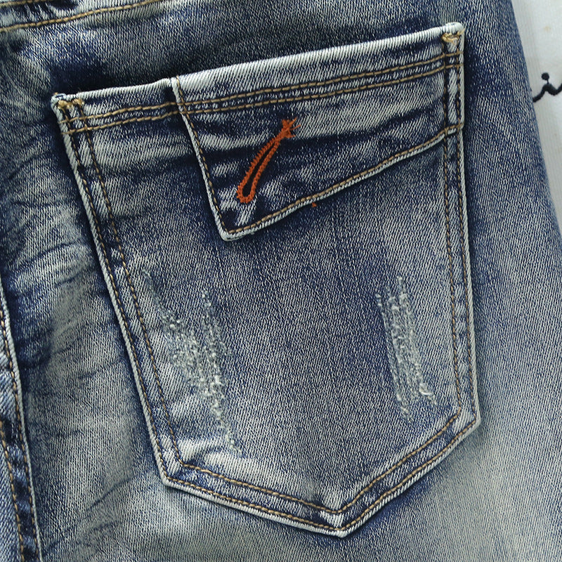 Herren modische Ripped Jeans mit kreativen Steppnähten EB