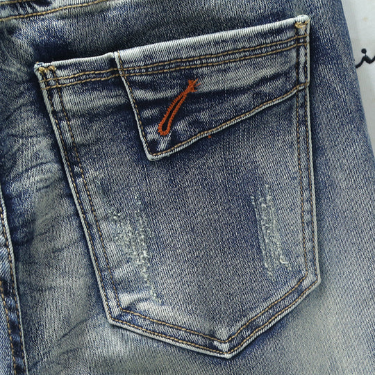 Herren modische Ripped Jeans mit kreativen Steppnähten EB