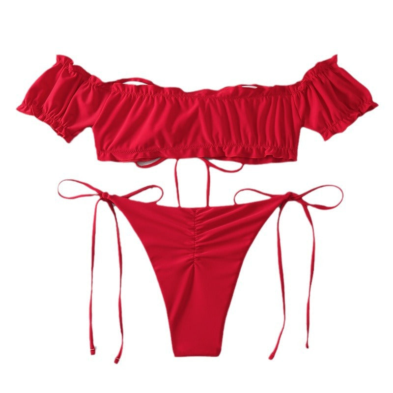 Damen Bandeau Bikini mit puffärmeliger Oberteil EB