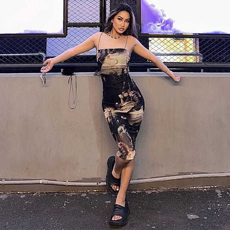 Damen figurbetontes Kleid mit kreativem Kunstdesign EB