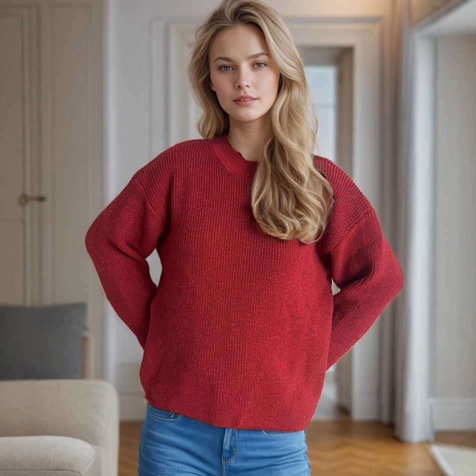 Damen lässiger Strickpullover mit großzügigem Schnitt und angenehmer Textur EB