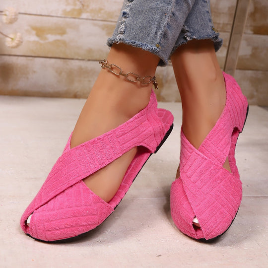 Damen Komfortable Ballerinas mit dekorativem Kreuzbanddesign EB