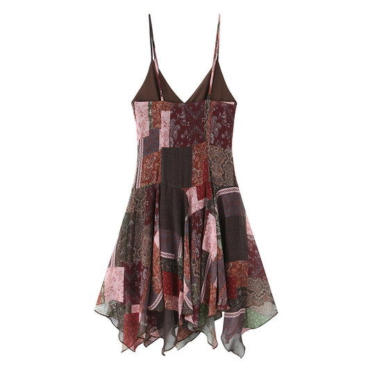 Damen Wickelkleid im modernen Patchwork-Design mit voluminösem Rock EB