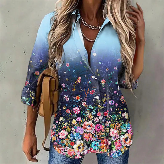 Damen Elegante Bluse mit floralem Design und Ombre-Effekt EB