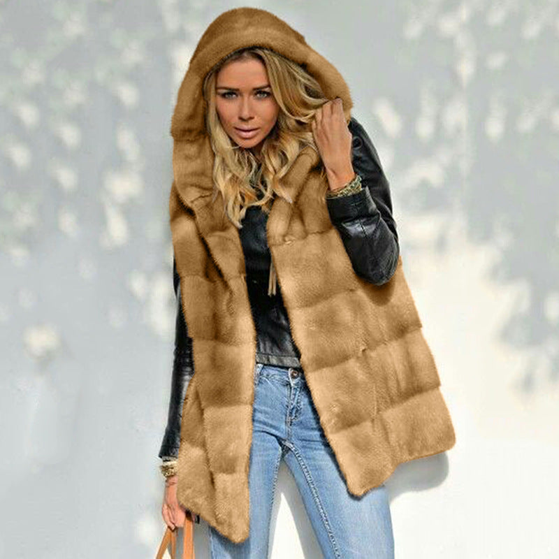 Damen Fleece-Weste mit Kapuze EB