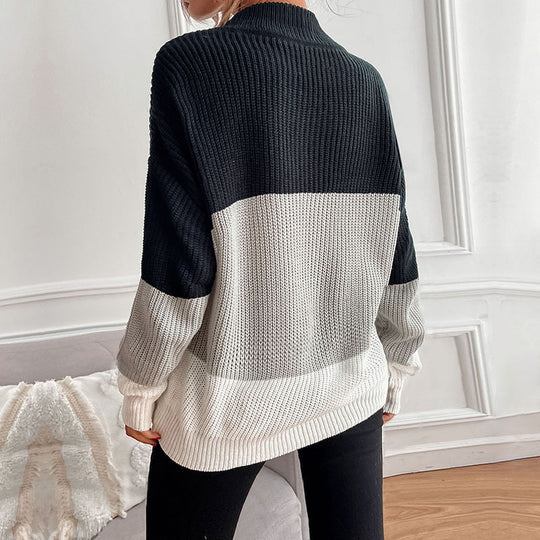 Damen Grobstrick Pullover mit innovativem Farbblockdesign EB