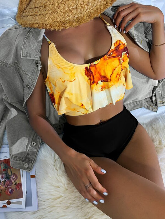 Damen Sportlicher Bikini mit floralen Rüschen EB