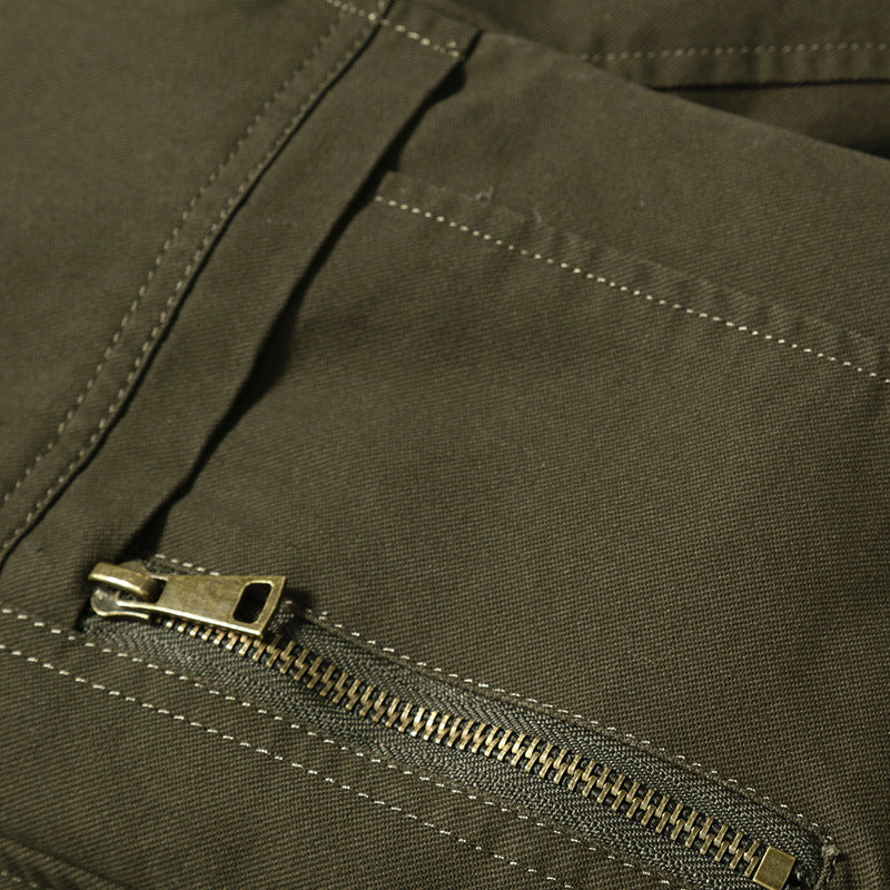 Herren Canvas-Bomberjacke mit kariertem Innenfutter, Stehkragen und Abzeichenapplikationen EB