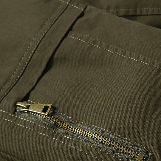 Herren Canvas-Bomberjacke mit kariertem Innenfutter, Stehkragen und Abzeichenapplikationen EB