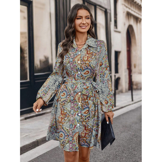 Damen Langarm Kleid mit floralem Muster EB