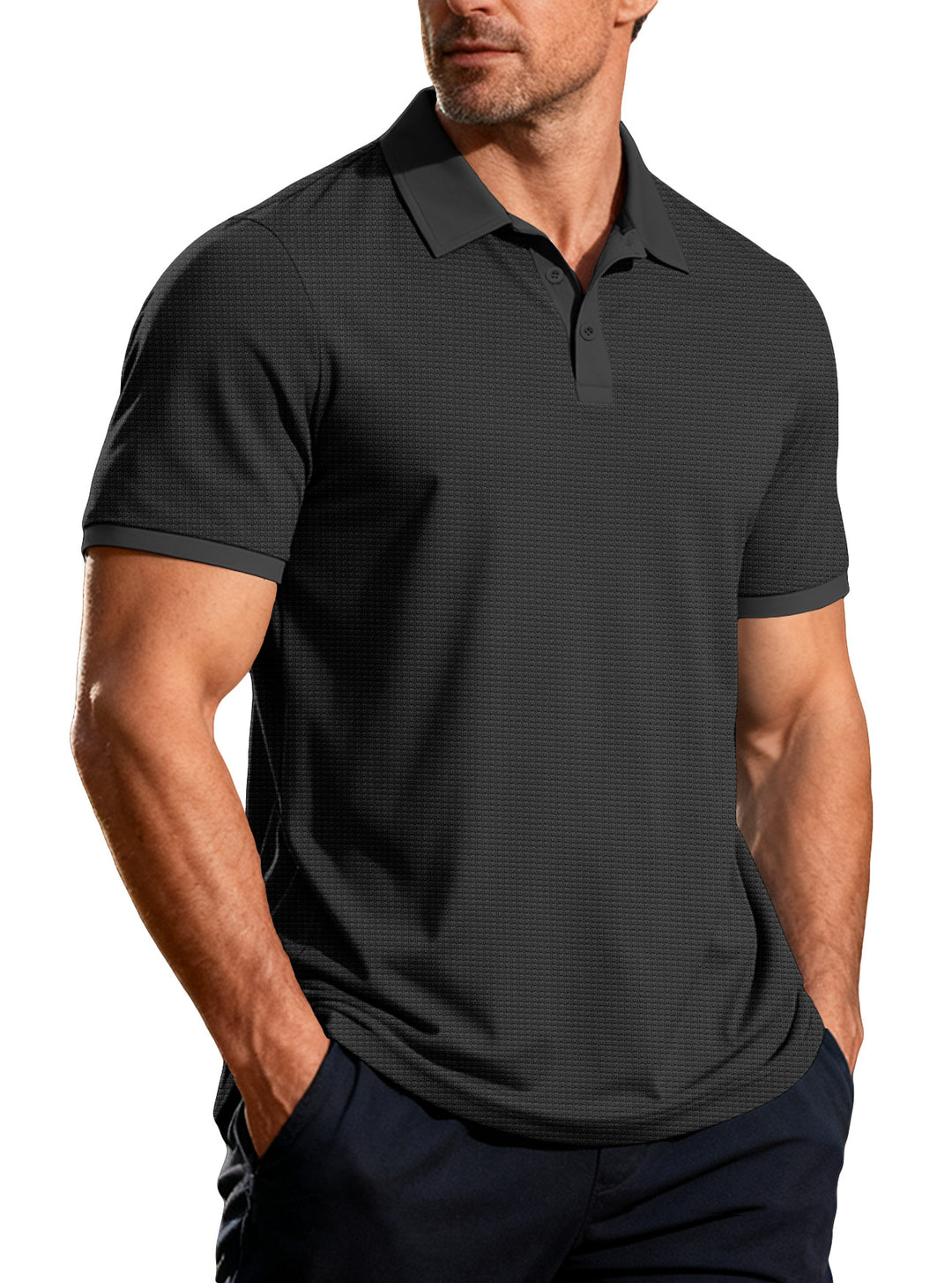 Herren nan strukturiertes Piqué-Kurzarm-Poloshirt mit Hemdkragen EB