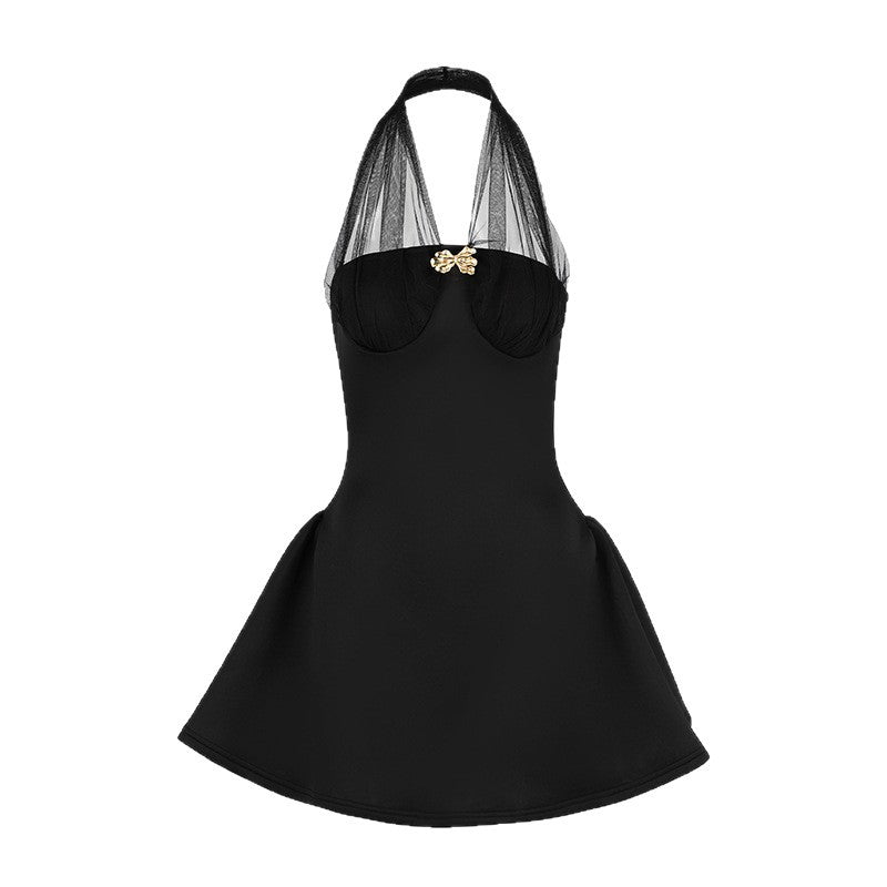 Damen Neckholder Kleid mit eleganter Rüsche und glamouösem Design EB