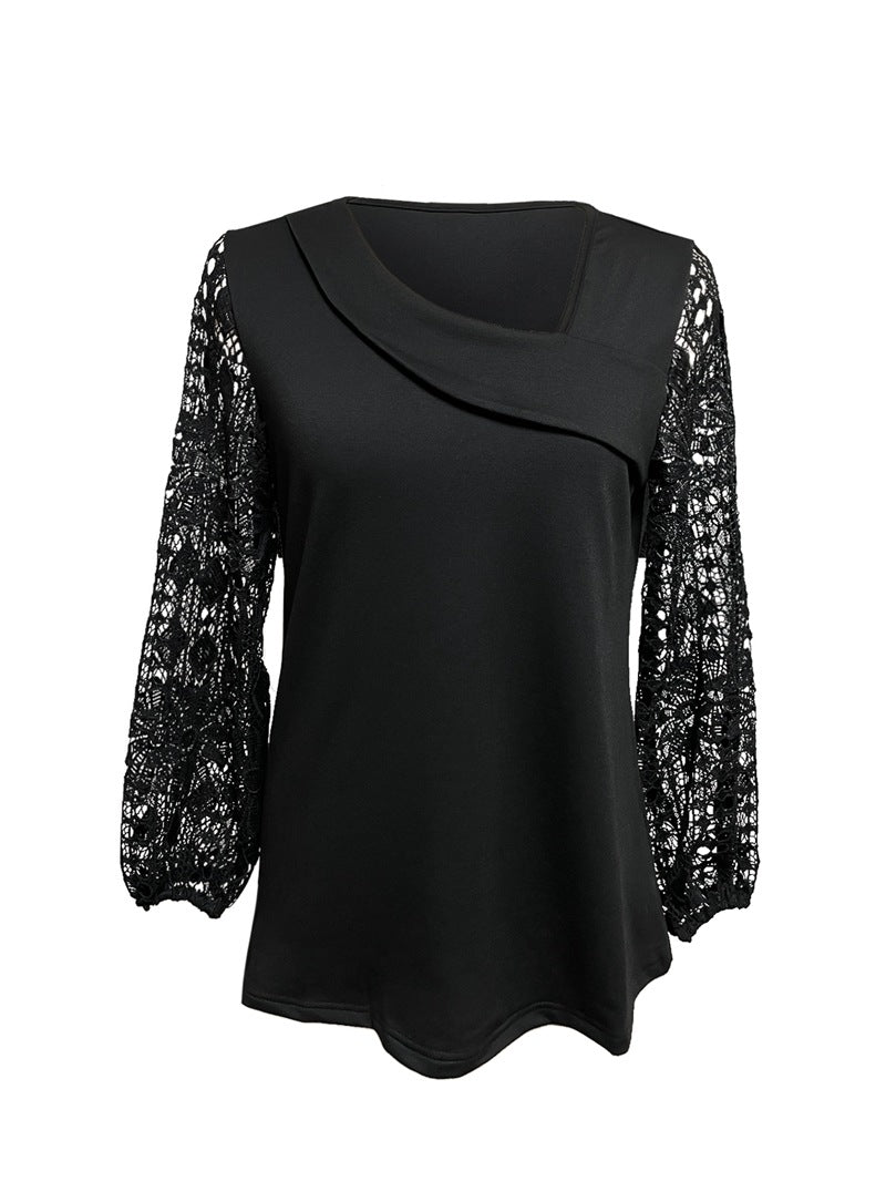 Damen Bluse mit modernen Spitzenärmel und elegantem V-Ausschnitt Heidi-Mode