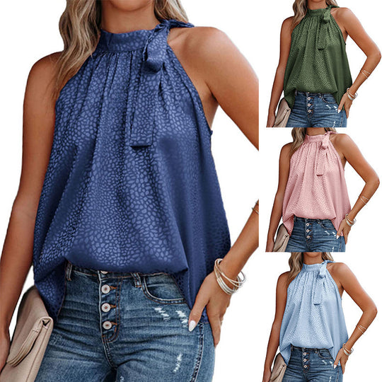 Damen Chiffon Top mit dekorativem Krawattenausschnitt EB