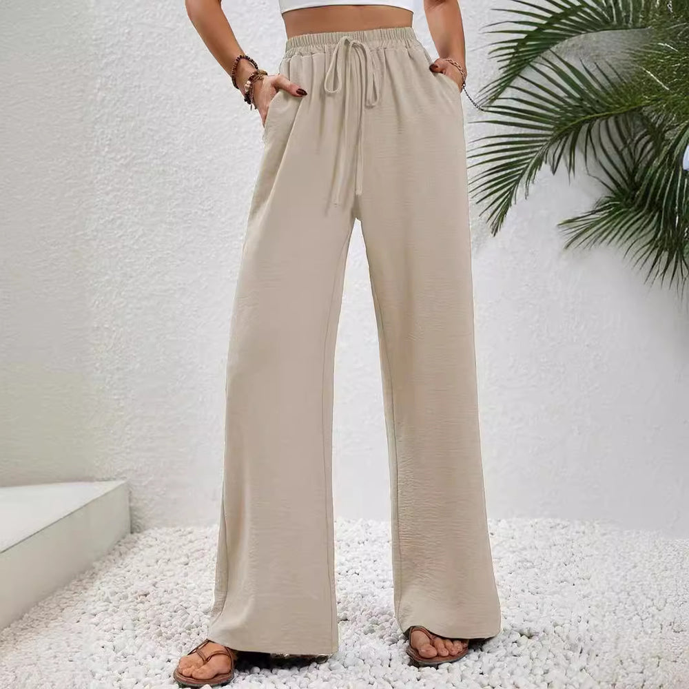 Damen Bequeme leichte Palazzo-Hose mit elastischem Bund und praktischen Taschen EB