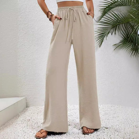 Damen Bequeme leichte Palazzo-Hose mit elastischem Bund und praktischen Taschen EB