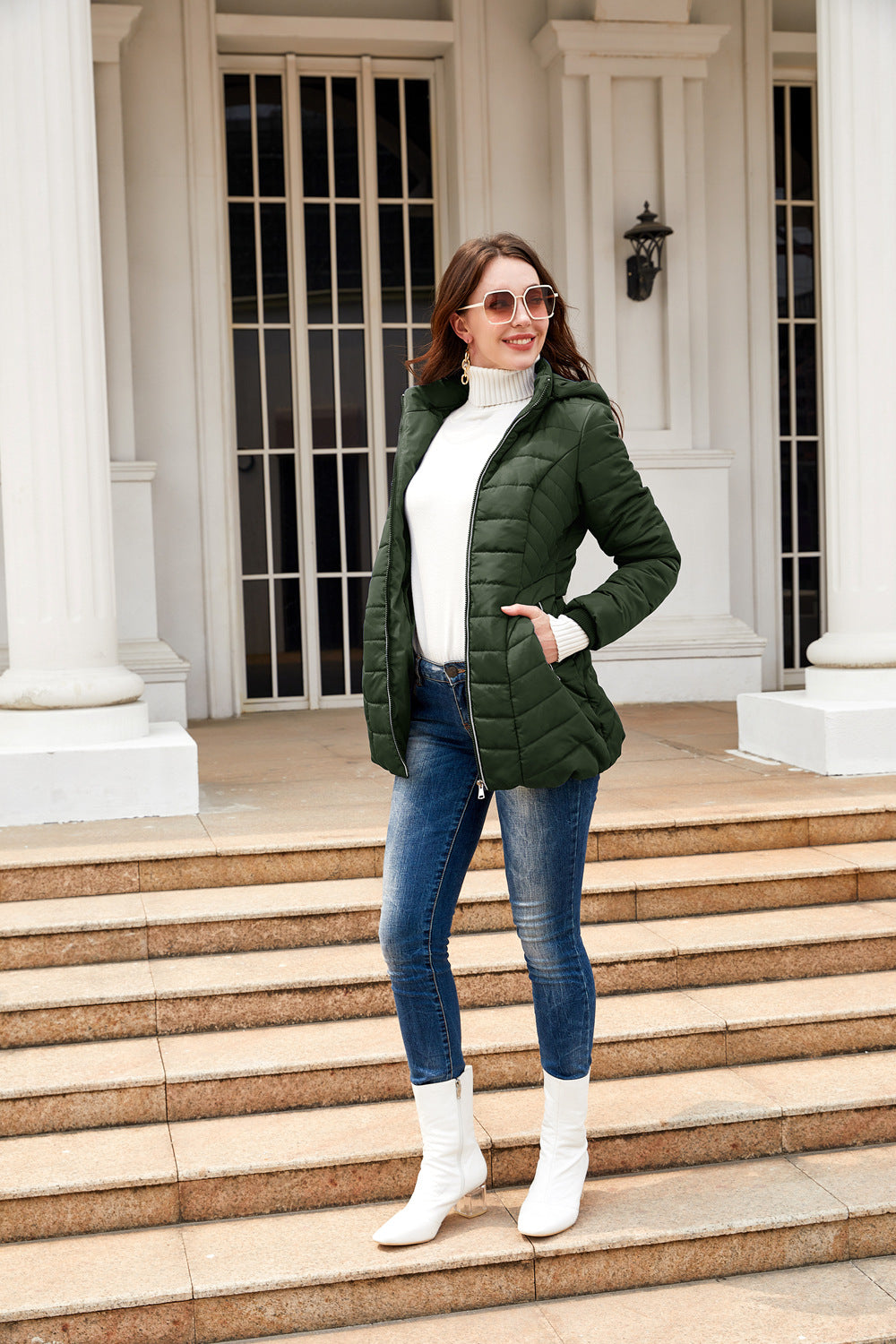 Damen gesteppte Winterjacke mit kuscheligem Innenfutter und praktischem Reißverschluss EB