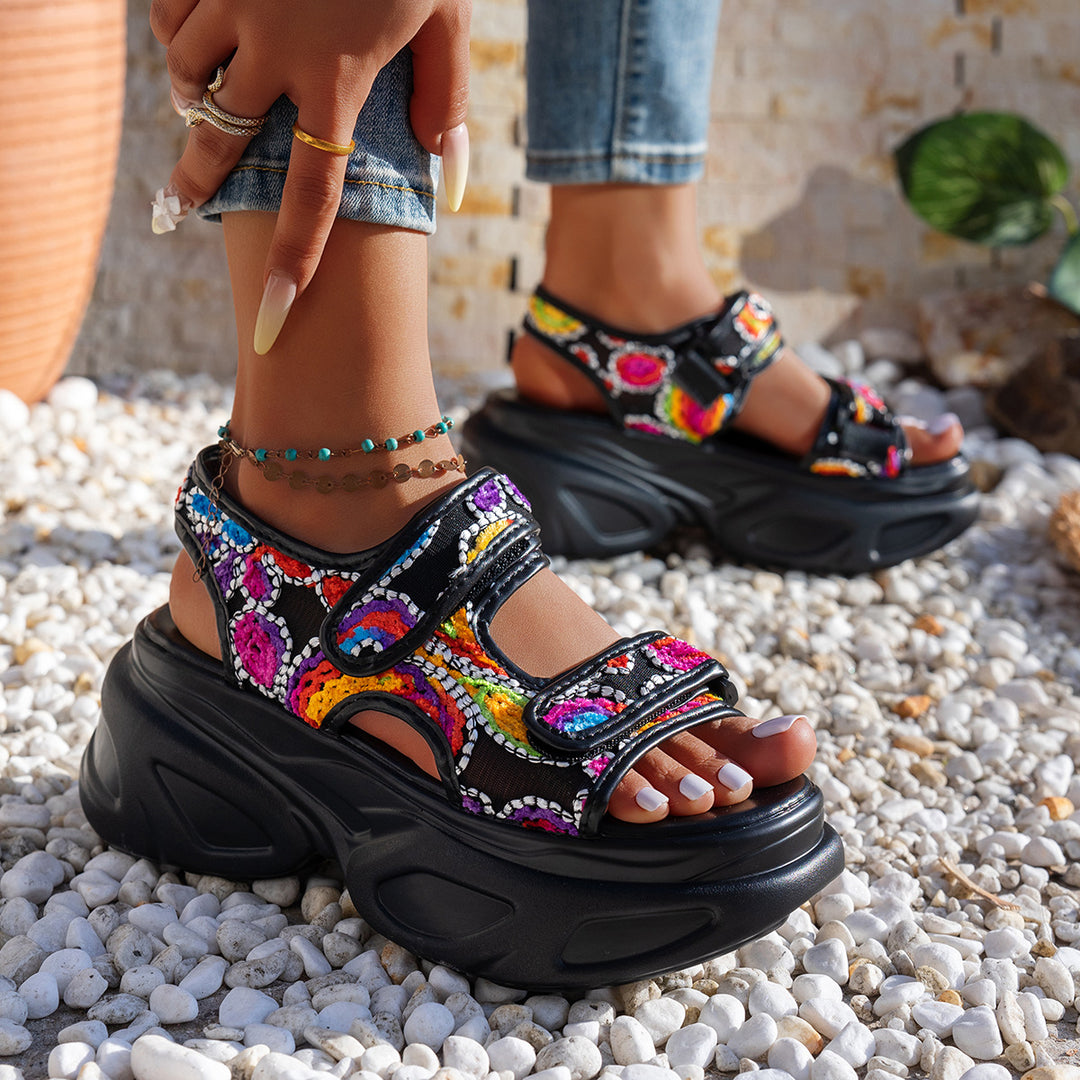 Damen Glamouröse Plateau-Sandalen mit verstellbaren Riemen und funkelnden Applikationen EB