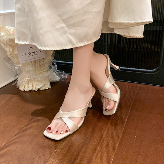 Damen elegante Sandalen mit gekreuztem Riemendesign und erhöhtem Absatz EB