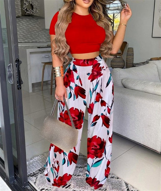 Damen elegantes und luftiges Set mit Palmenmuster EB
