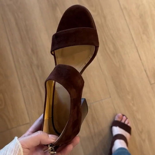 Damen eleganter Slingback-Blockabsatzschuh mit weichem Veloursleder EB