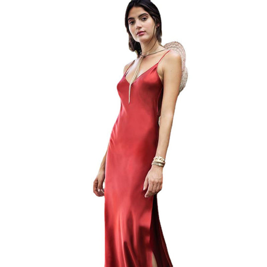 Damen Elegantes Maxikleid mit schmalen Spaghetti-Trägern und fließendem Schnitt EB