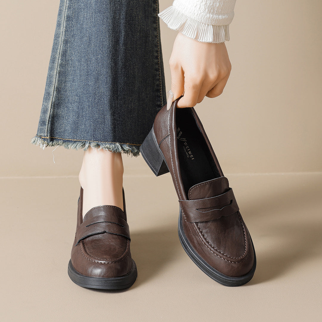 Damen Leder Slip-On-Pumps mit modischem Blockabsatz EB