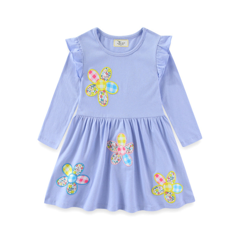 Mädchen Langarmkleid mit floralen Applikationen EB