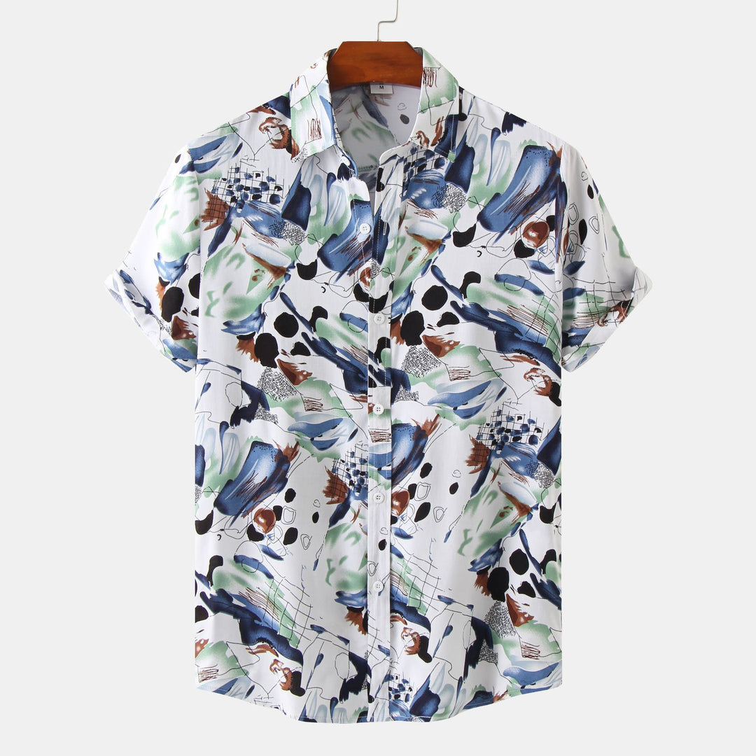 Herren Kurzarmhemd im kreativen Aquarell-Design EB