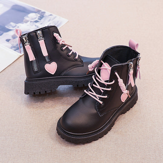 Damen Modische Stiefeletten mit herausnehmbaren Schnürsenkeln und seitlichem Reißverschluss EB