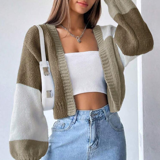 Damen Grobstrick-Cardigan mit ballonförmigen Ärmeln und modischem Design EB