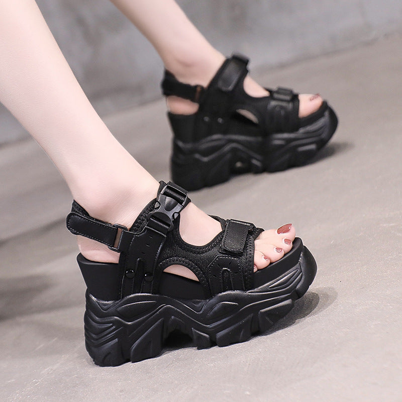 Damen Sportliche Plateau-Sandalen mit verstellbaren Riemen und rutschfester Sohle EB