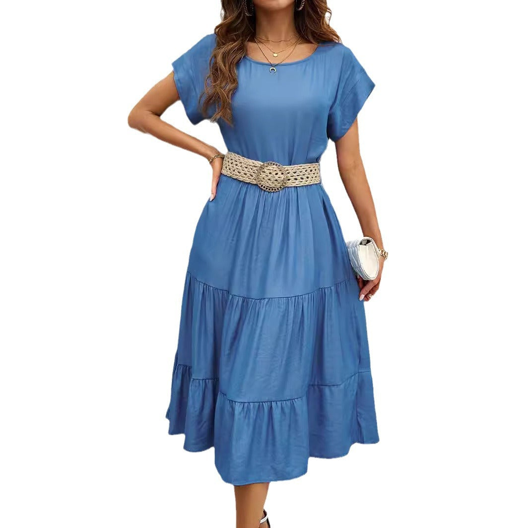 Damen lässiges Midi-Kleid mit voluminösem Rock und lockerer Passform EB