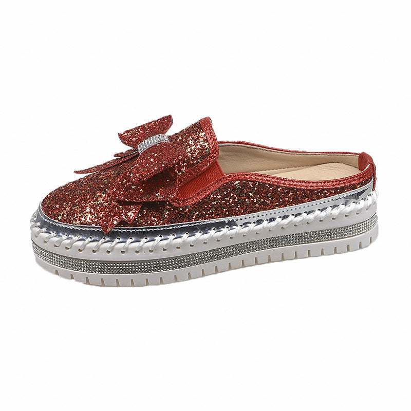 Damen Glamouröse Slipper mit funkelndem Glitzer und dekorativem Schleifen-Detail EB