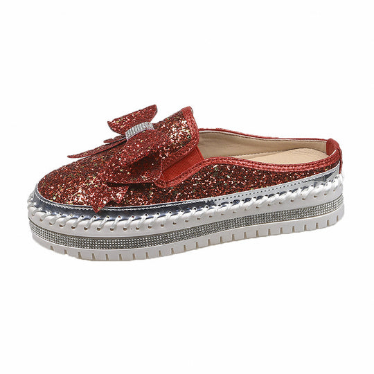 Damen Glamouröse Slipper mit funkelndem Glitzer und dekorativem Schleifen-Detail EB