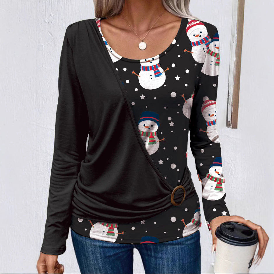 Damen Langarmshirt mit kreativem Weihnachtsdesign und praktischen Rüschendetails EB