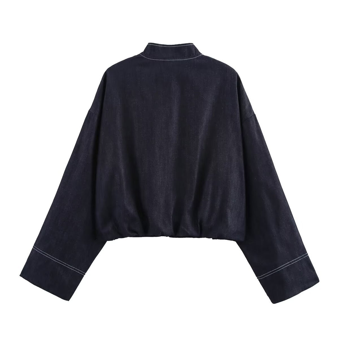 Damen cropped Denim-Jacke im lässigen Blouson-Stil mit Reißverschluss EB