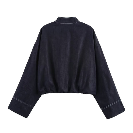 Damen cropped Denim-Jacke im lässigen Blouson-Stil mit Reißverschluss EB