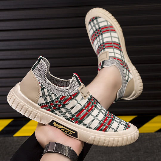 Damen Slip-On Freizeitschuhe mit elastischem Obermaterial und modischem Karomuster EB