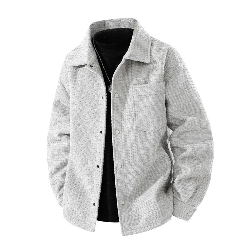 Herren strukturierte Overshirt-Jacke aus Waffelstrickoptik mit Druckknopfverschluss und Brusttasche EB