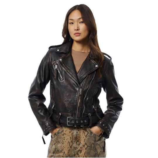 Damen Kunstleder Bikerjacke mit asymmetrischem Reißverschluss EB