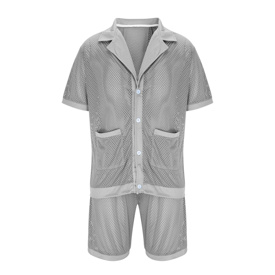 Damen Luftiges Netz-Pyjama-Set mit praktischen Taschen und Knopfleiste EB