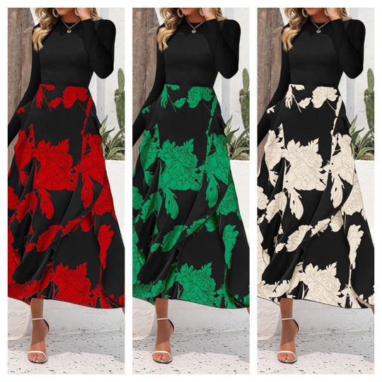 Damen Elegantes Maxikleid mit floralem Volant und langem Arm EB