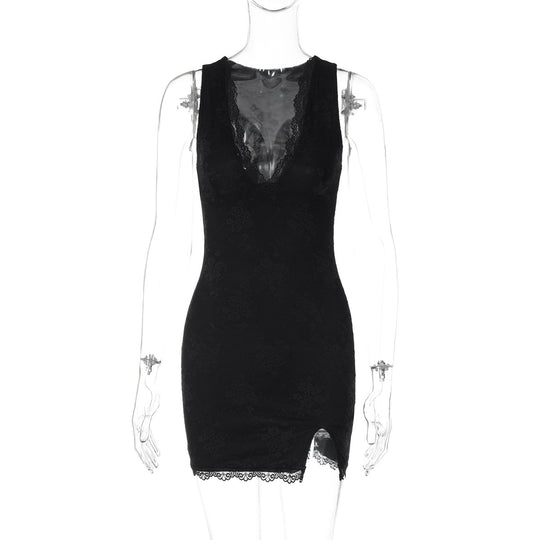 Damen figurumschmeichelndes Spitzenkleid mit V-Ausschnitt und feinen Details EB