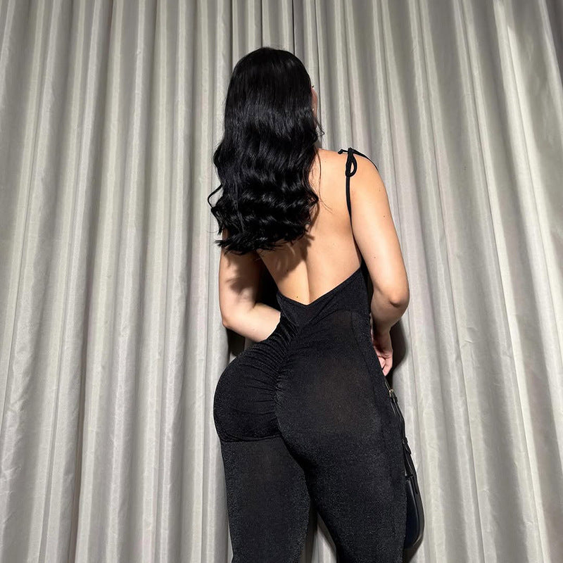 Damen eleganter Jumpsuit mit schmalem Schnitt und feinen Spaghettiträgern EB