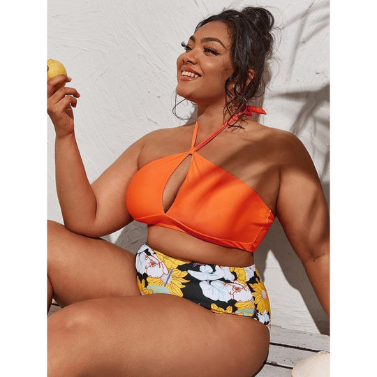 Damen Hochwertiger Cut-Out Bikini mit hohem Taillenslip und verstellbaren Trägern EB