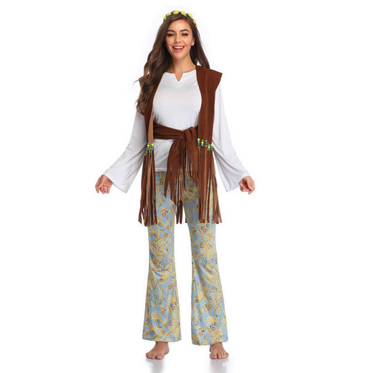 Herren Kostüm im Wildwest-Stil mit fransigem Weste und bunten Hosendetails EB