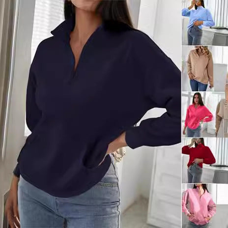 Damen bequemer Stehkragen Pullover EB