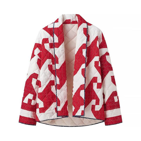 Damen gestepptes Überwurfjacke mit modernem Grafikdesign und großzügigen Taschen EB